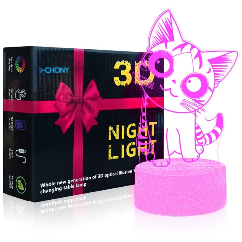 i-CHONY Cat Night Light for Girls,3D Optical Illusion Lamp 16 Colors Dimmable Led Light with Remote & Luminous Base,Cat Gifts for Women Teens Boys Girls Kids Christmas Gifts - Image 4